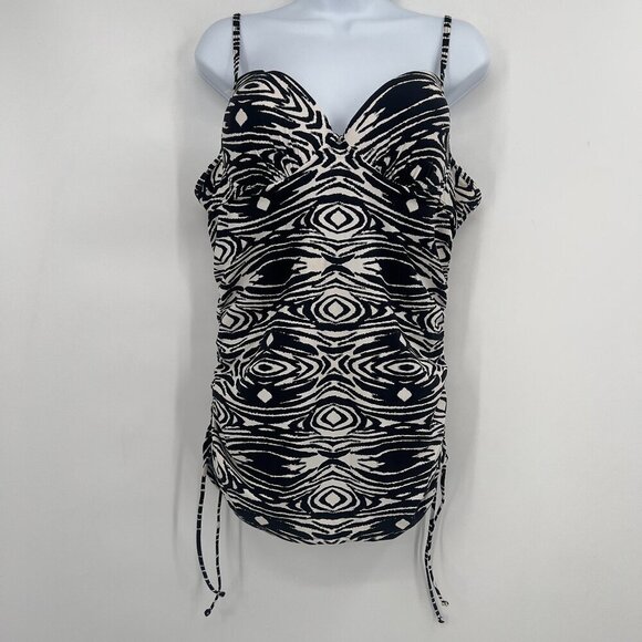 Spanx Love Your Assets Ruched Tankini Swim Top Black & White Abstract Print XL - Picture 2 of 11